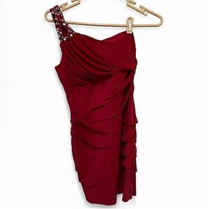 City Triangles Red Asymmetrical Ruched Cocktail Dress
